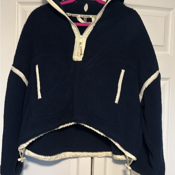 Free People Tops - Free People Navy Sherpa Pullover with Cream Trim